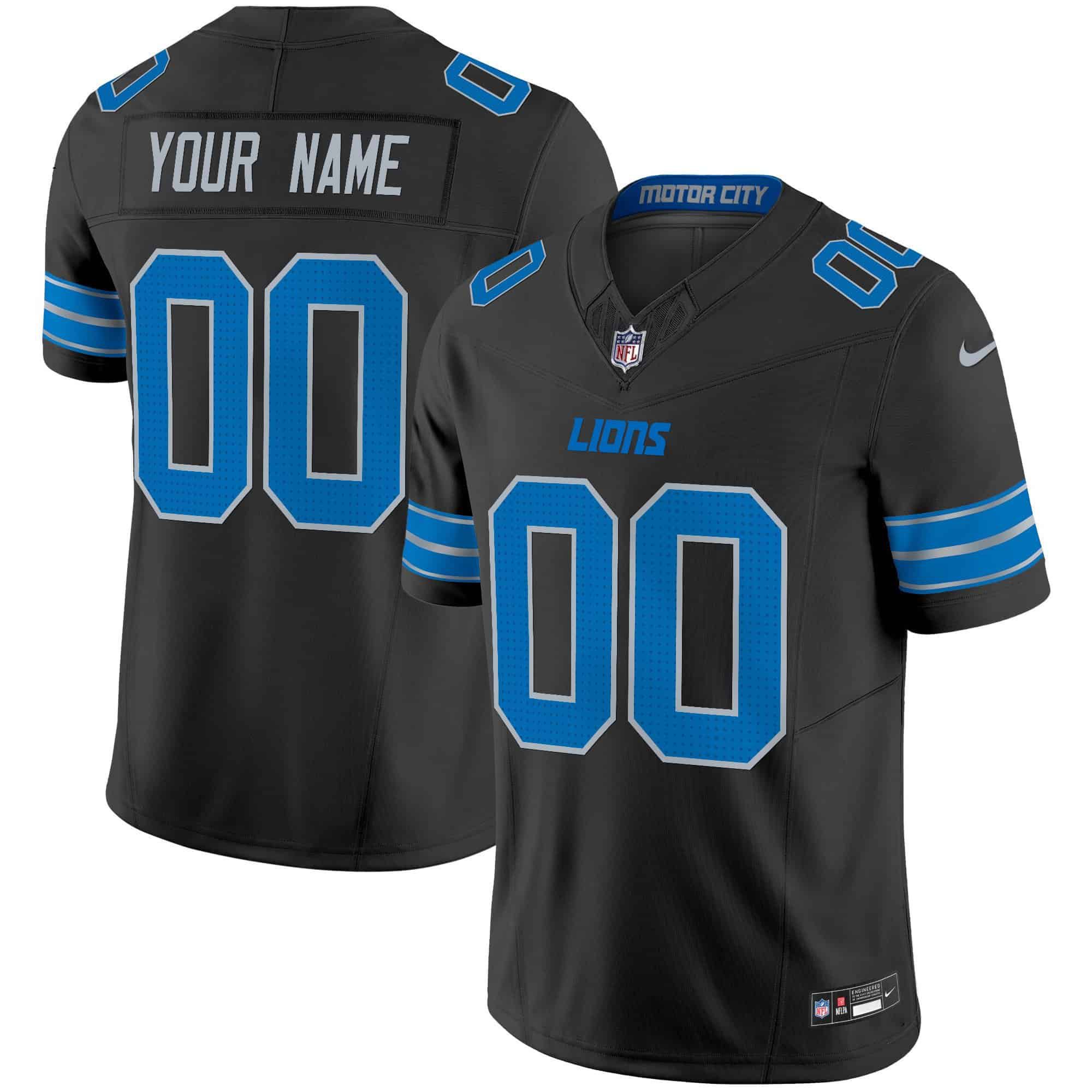 Men Detroit Lions Black 2024 Nike Vapor Limited Custom NFL Jersey style 1